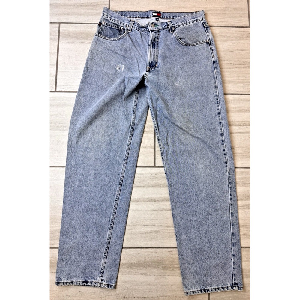 Vintage Tommy Hilfiger Jeans‎ Mens 36x34 Blue Flag Logo Baggy Skater Raver Y2K